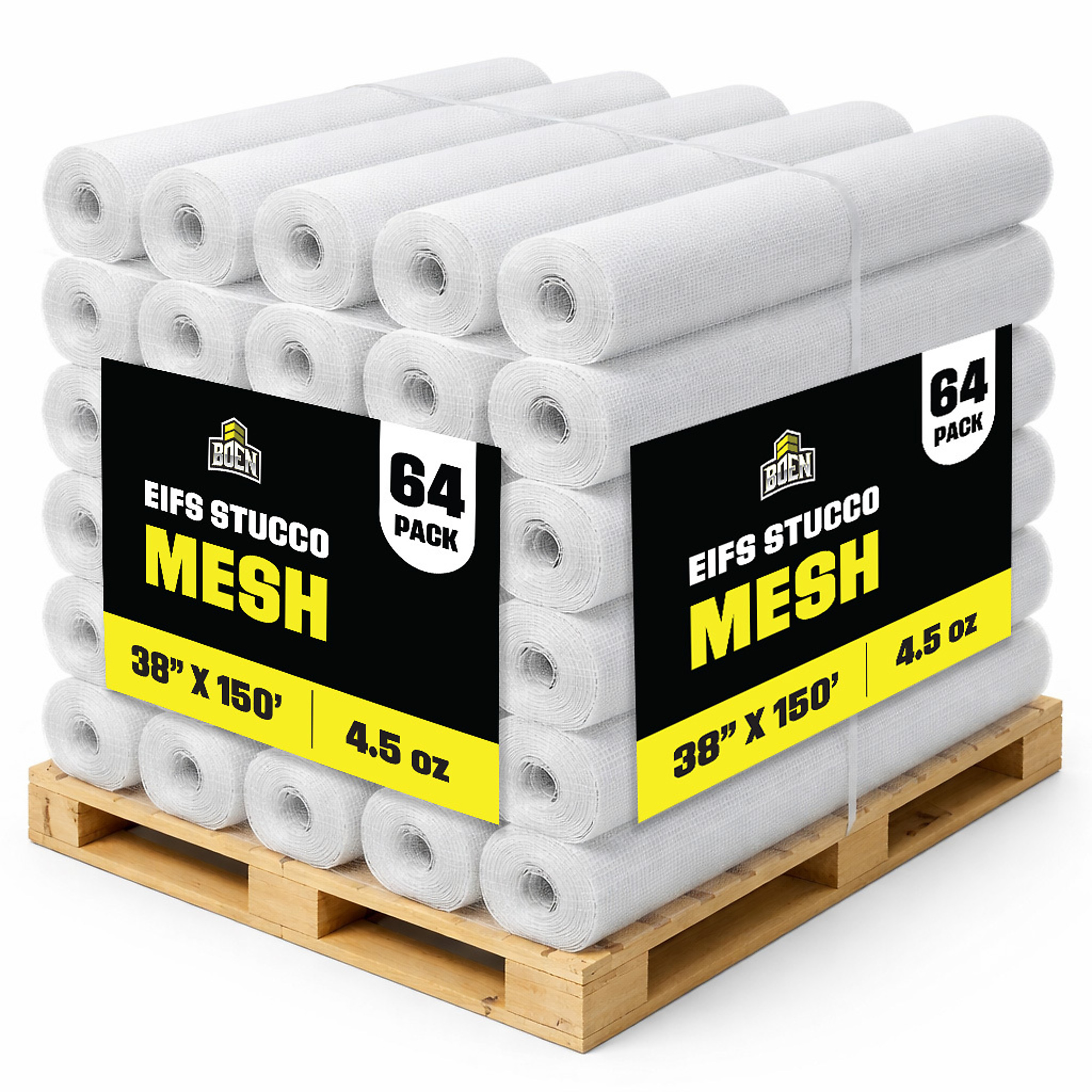 Boen EIFS Stucco Mesh, 38 in x 150 ft, 4.5oz, Reinforcement Fiberglass Mesh, Non-Adhesive, 64-Pack